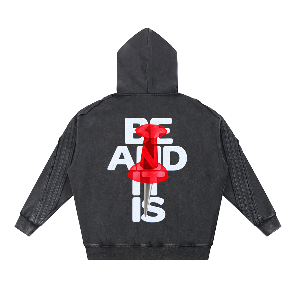 Snow Washed Tape Raw Edge Zip Hoodie