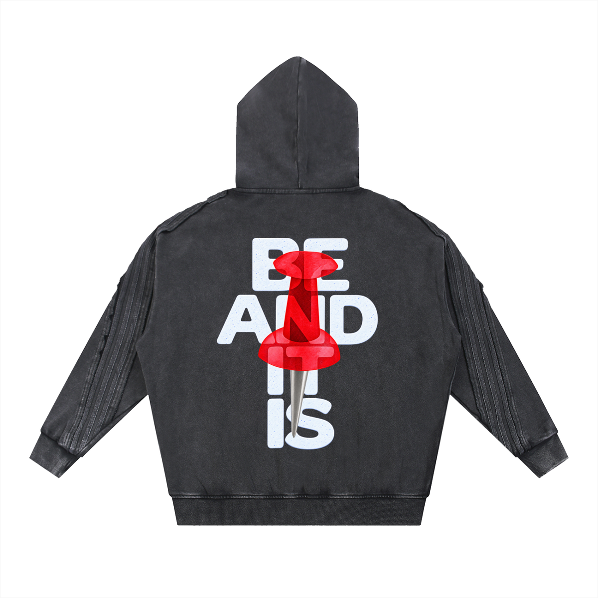 Snow Washed Tape Raw Edge Zip Hoodie