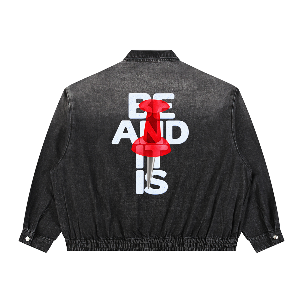 Unisex Vintage Wash Full-Zip Denim Jacket