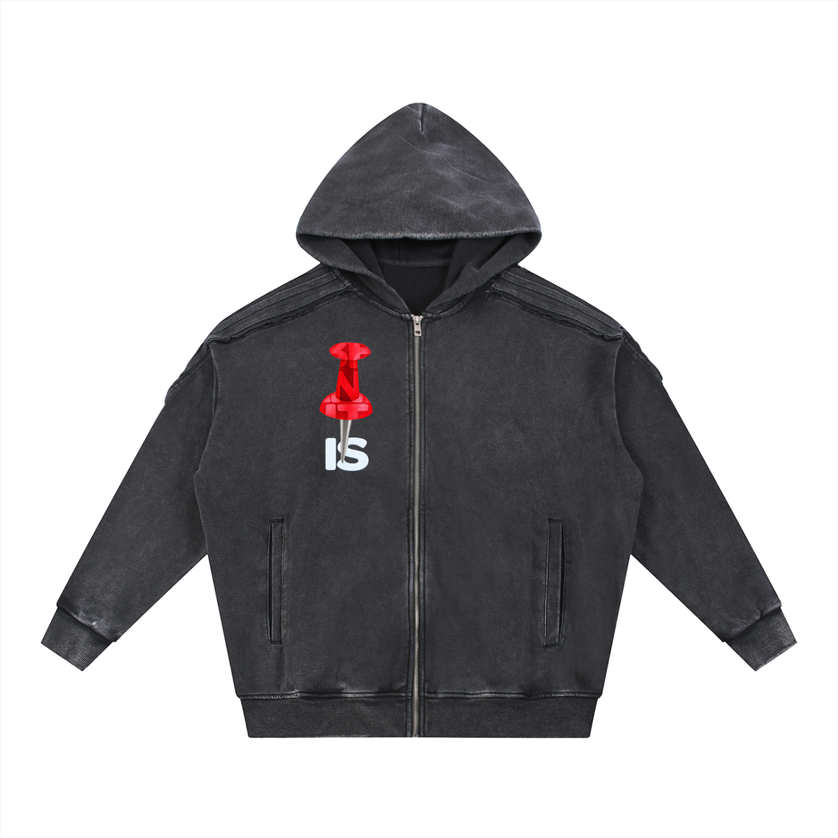 Snow Washed Tape Raw Edge Zip Hoodie