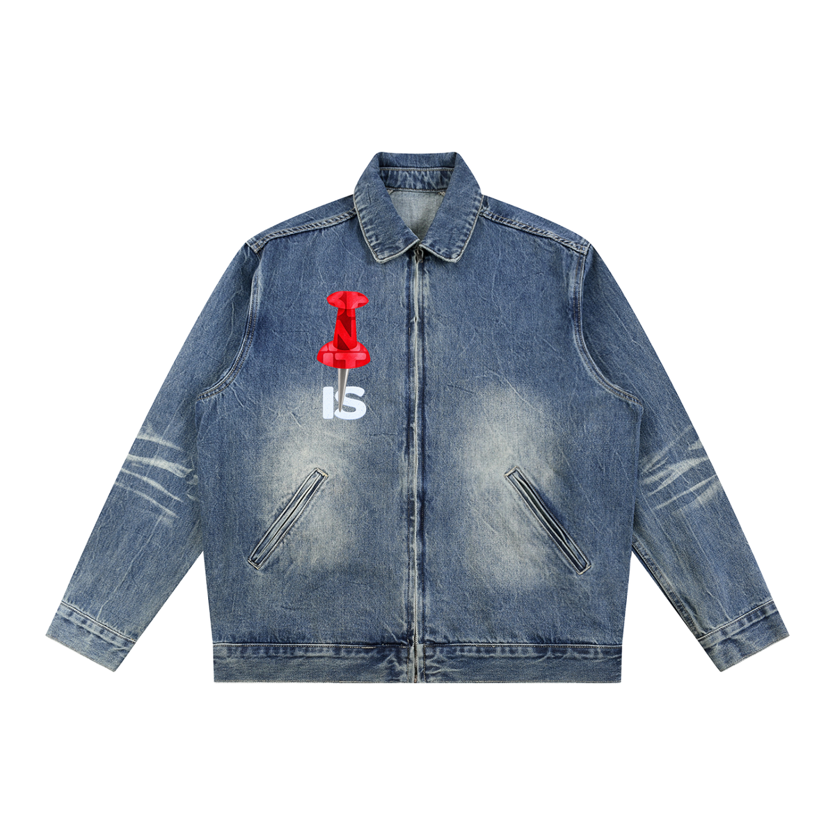 Vintage Wash Zip Up Denim Jacket