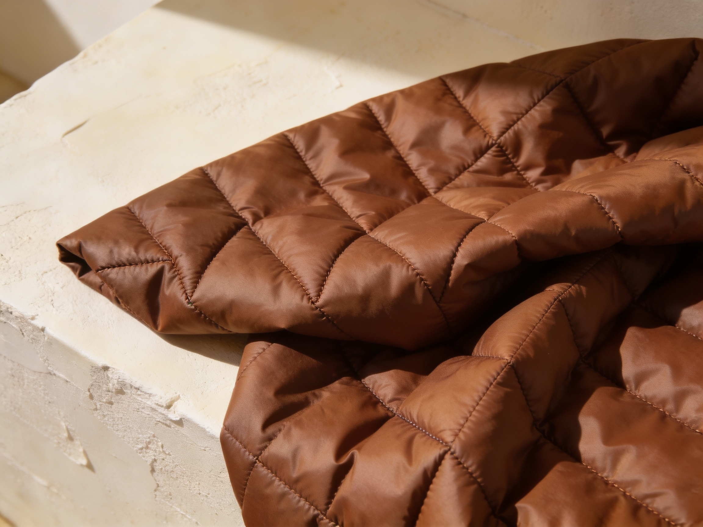 Quilted nylon fabric detail with asymmetric stitching