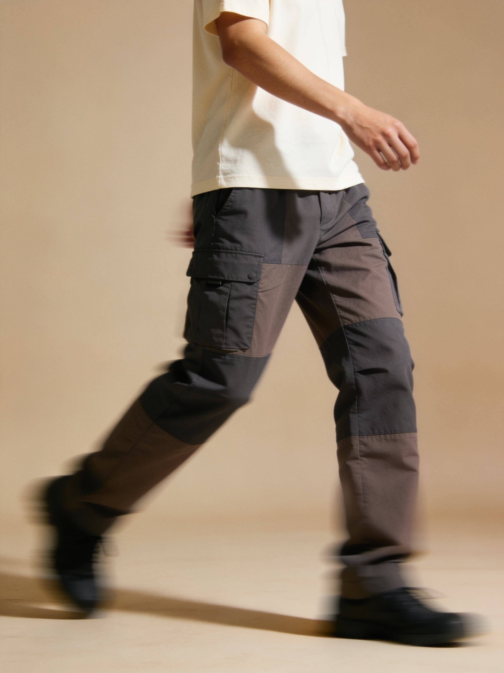 Model walking in the panelled cargo trouser